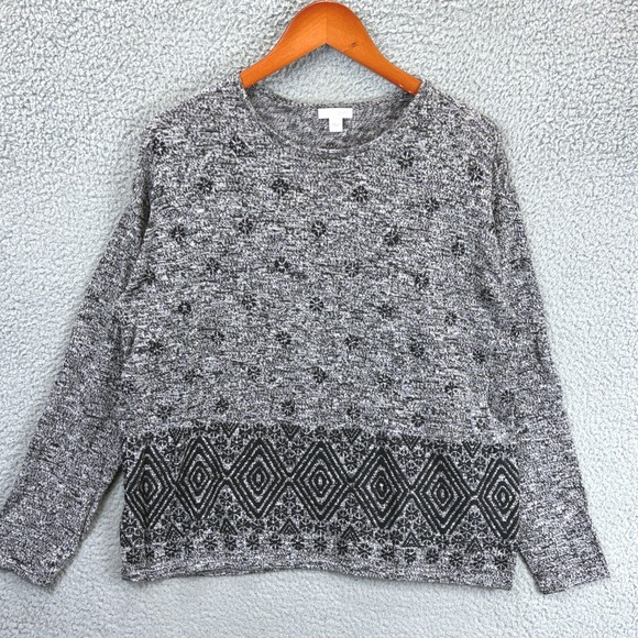 J. Jill Sweaters - J. Jill Fair Isle Pullover Sweater Womens L Gray Knit Geometric Long Sleeve Cozy